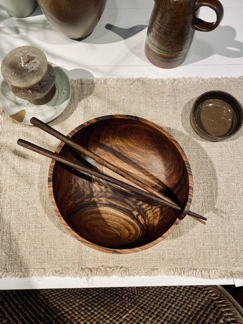 WALNUT BOWL WITH BAGUETTE Dining-Kitchenware Pepin Boho collab   