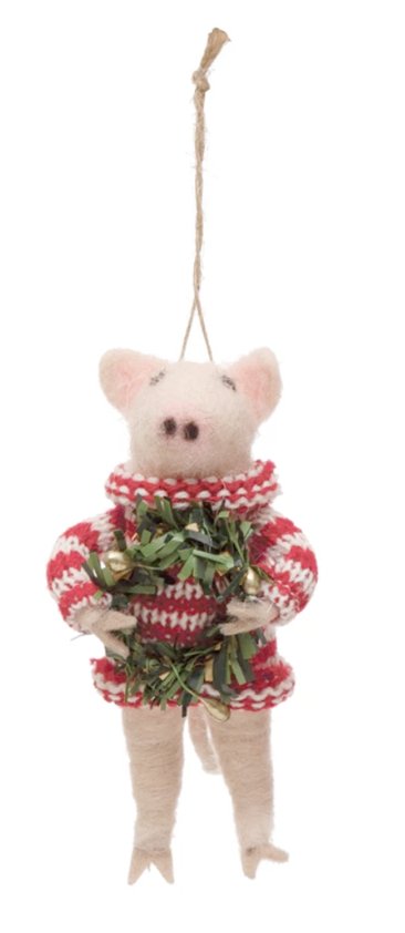 WOOL FELT PIG IN SWEATER ORNEMENT Gift Ideas Creative Coop COURONNE/CROWN  