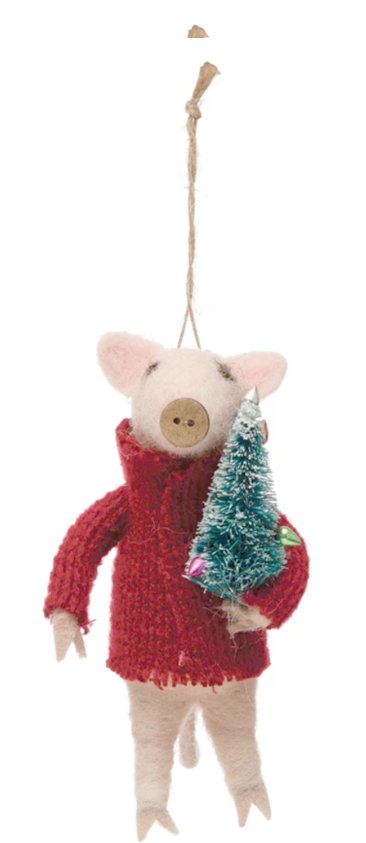 WOOL FELT PIG IN SWEATER ORNEMENT Gift Ideas Creative Coop SAPIN/TREE  
