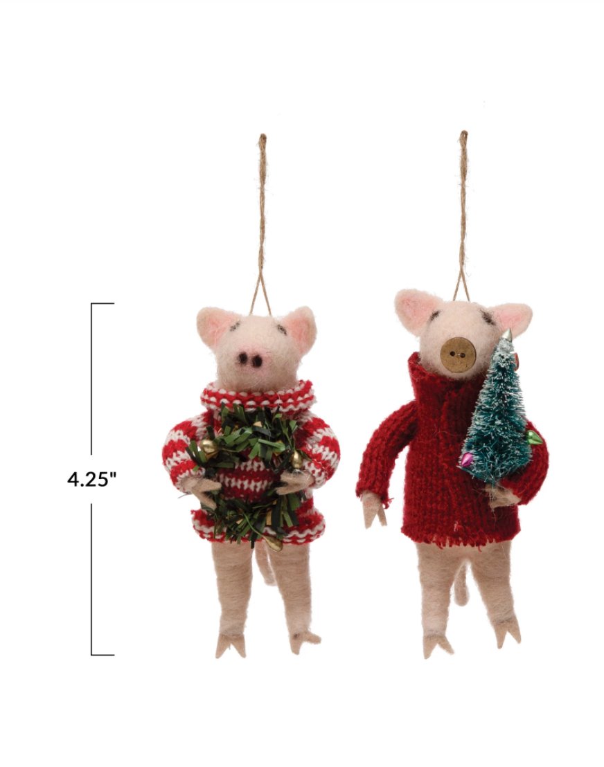 WOOL FELT PIG IN SWEATER ORNEMENT Gift Ideas Creative Coop   