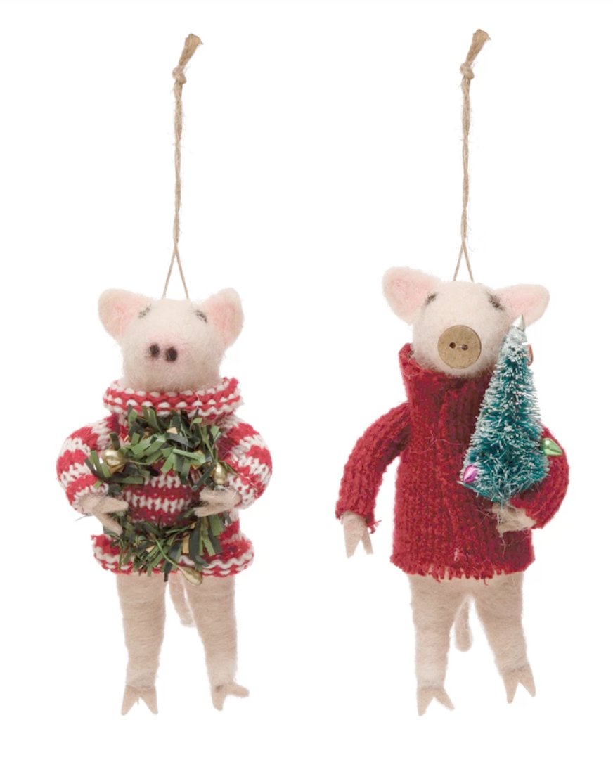 WOOL FELT PIG IN SWEATER ORNEMENT Gift Ideas Creative Coop   