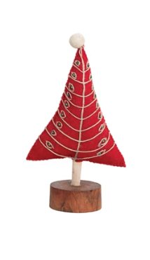 WOOL FELT TREE WITH EMBROIDERY AND WOOD BASE Gift Ideas Creative Coop FROSTY  