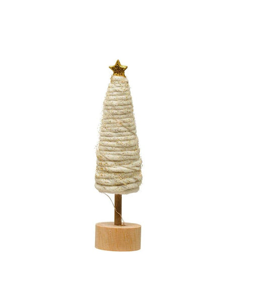 WOOL GLITTER TREE WITH LED & GOLD STAR Christmas Decoration Creative Coop 10” Small  