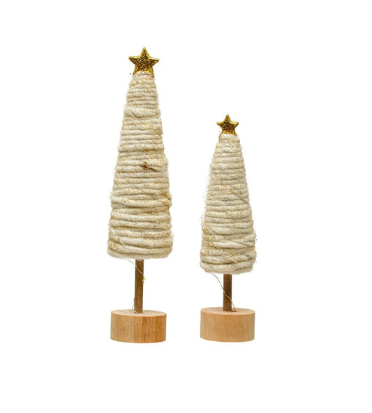 WOOL GLITTER TREE WITH LED & GOLD STAR Christmas Decoration Creative Coop   
