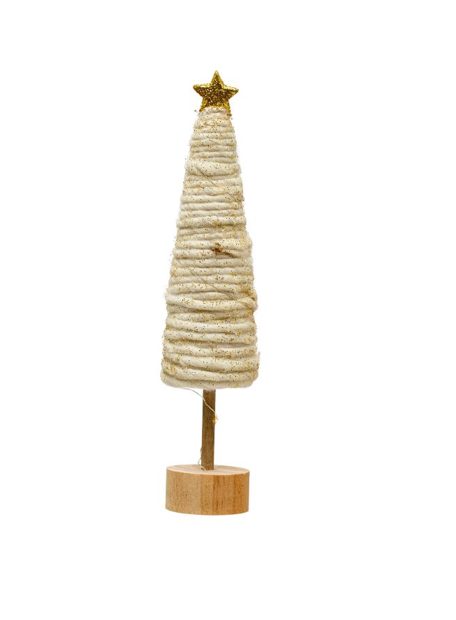 WOOL GLITTER TREE WITH LED & GOLD STAR Christmas Decoration Creative Coop 13” Large  