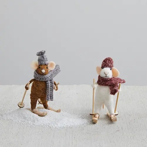 WOOL SKIING MICE FELT ORNEMENTS Gift Ideas Creative Coop   