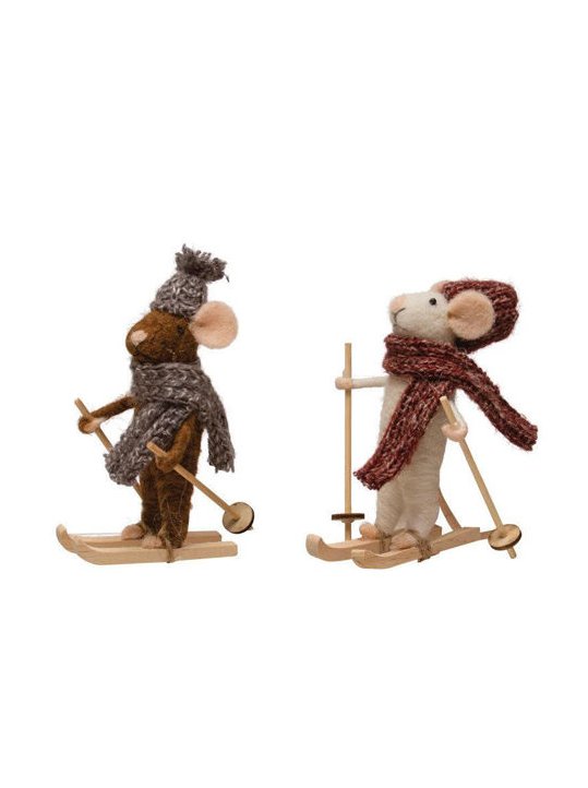 WOOL SKIING MICE FELT ORNEMENTS Gift Ideas Creative Coop   
