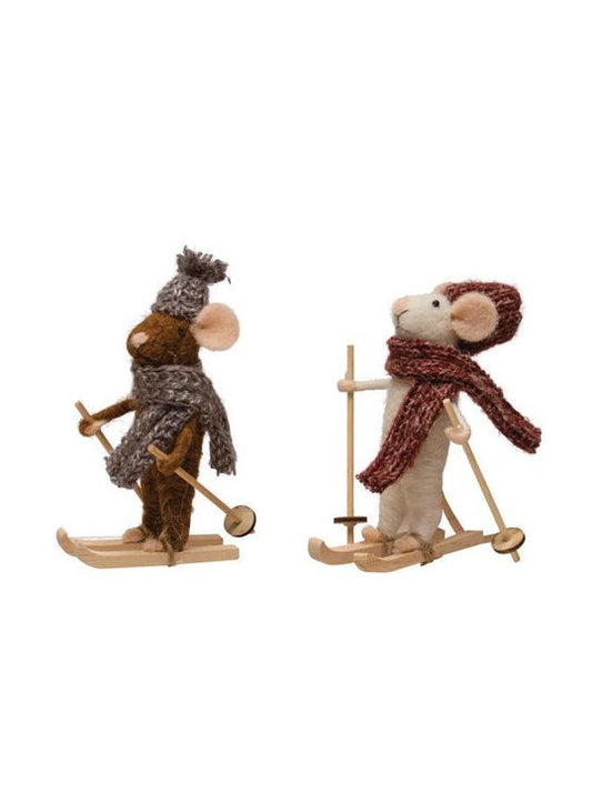 WOOL SKIING MICE FELT ORNEMENTS Gift Ideas Creative Coop   